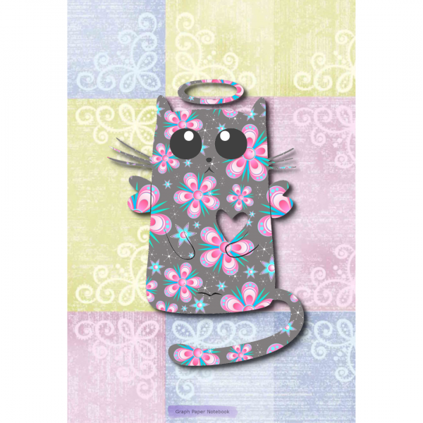 Graph Paper Notebook Cat Angel Flowers Cover
