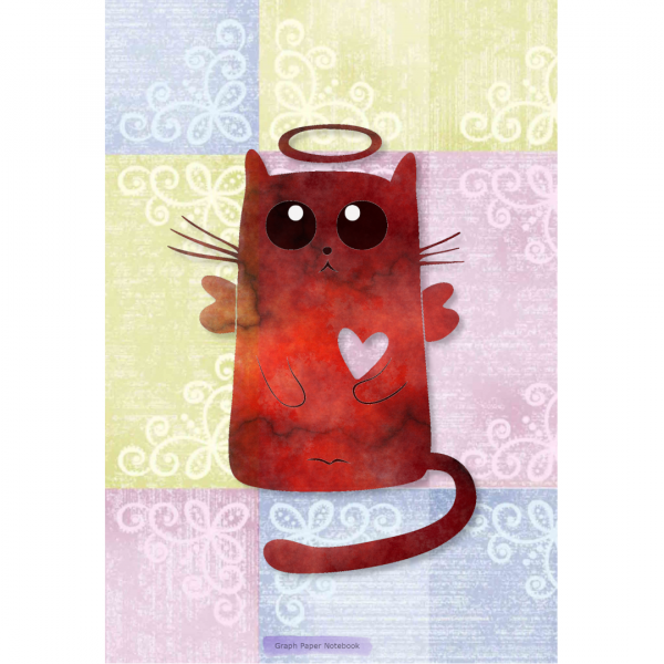 Graph Paper Notebook Cat Angel Abstract Red Cover