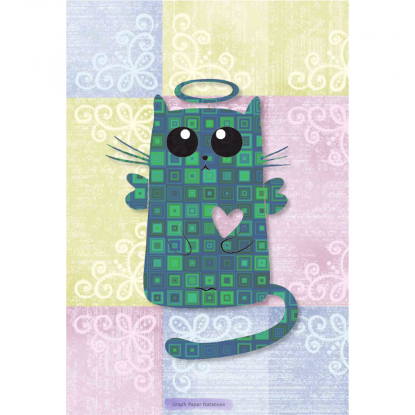 Graph Paper Notebook Cat Angel Green Squares Cover