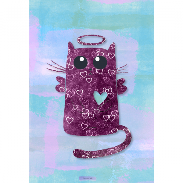 Notebook Cat Angel Hearts Cover