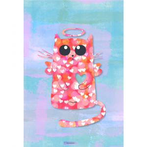 Notebook Cat Angel Pink Hearts Cover