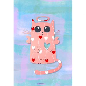 Notebook Cat Angel Pink Hearts on Strings Cover