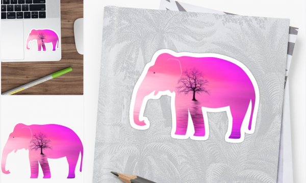 Pink Landscape With Tree Elephant Sticker