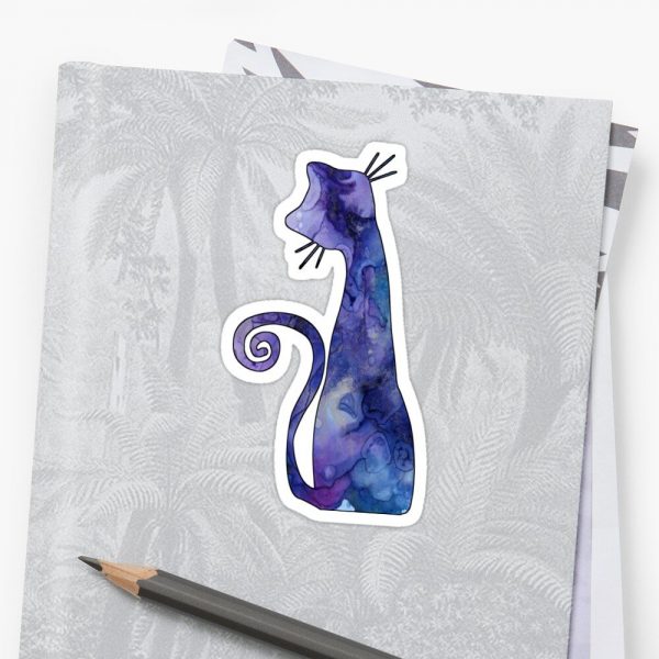 Purple Cat Abstract Art Sticker